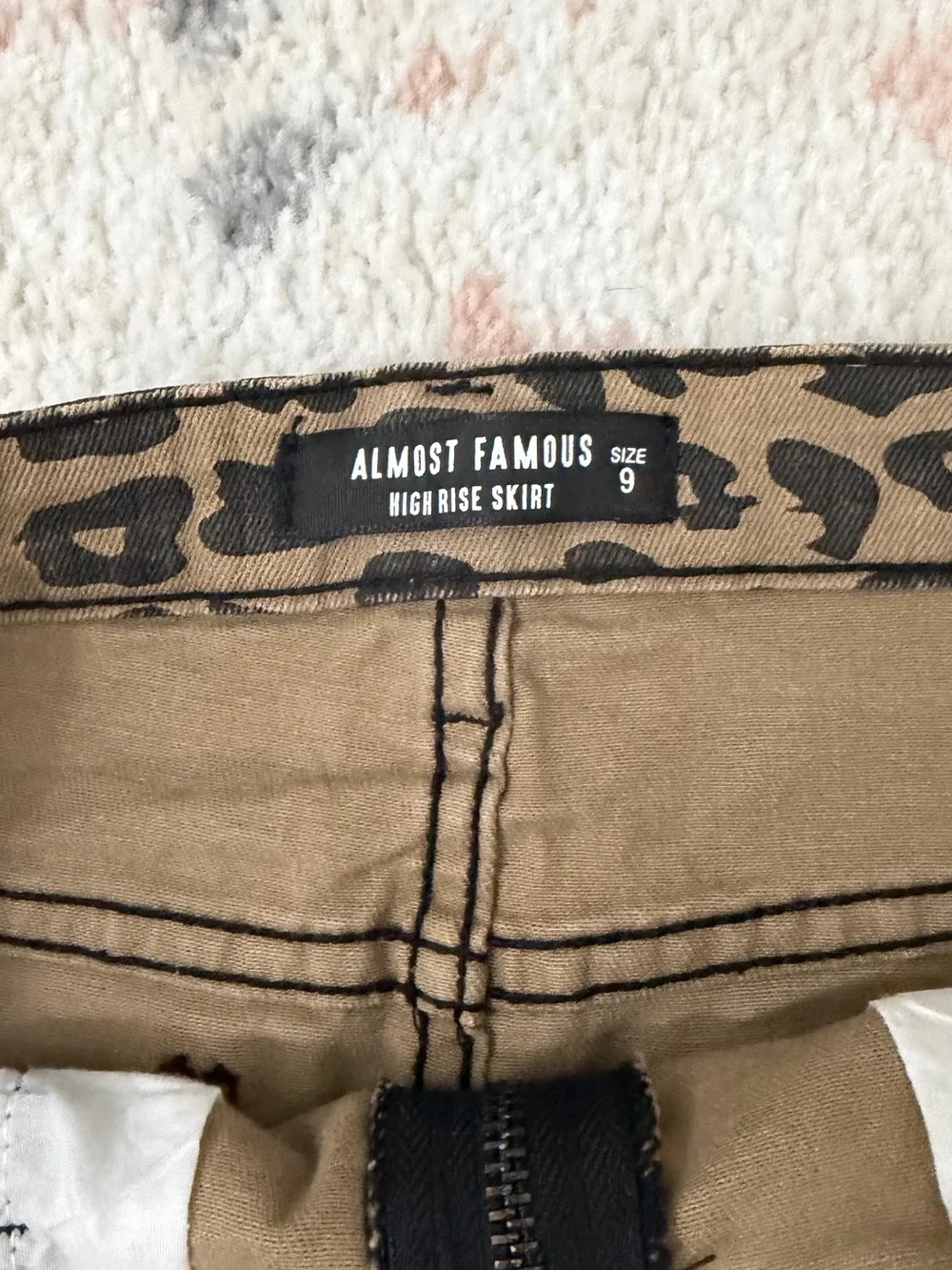 Almost Famous Tan Leopard Print Zip-Front Mini Skirt
